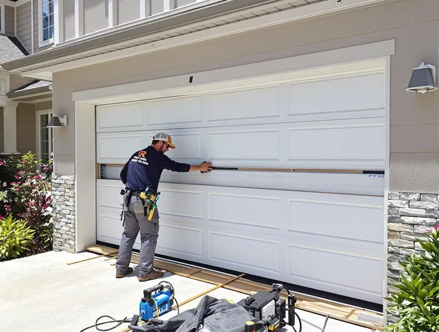 Westchester Garage Door Repair team performing complete garage door replacement at Westchester residence